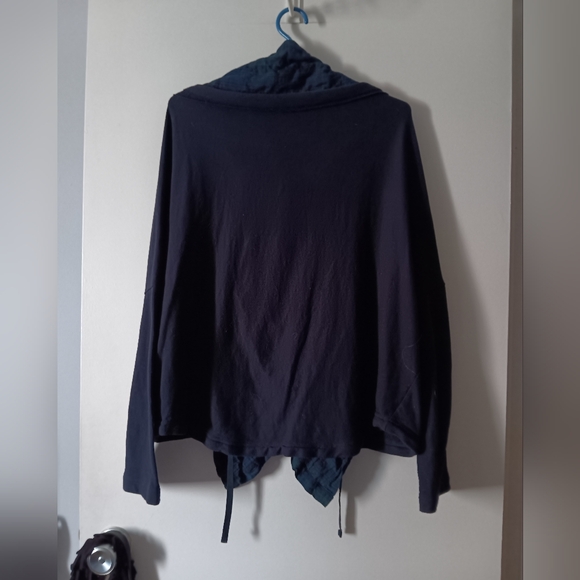 Y’S YOHJI YAMAMOTO Navy Blue Wool Sweater w/ Blue Plaid Ruched Insert 2 M - Picture 3 of 5